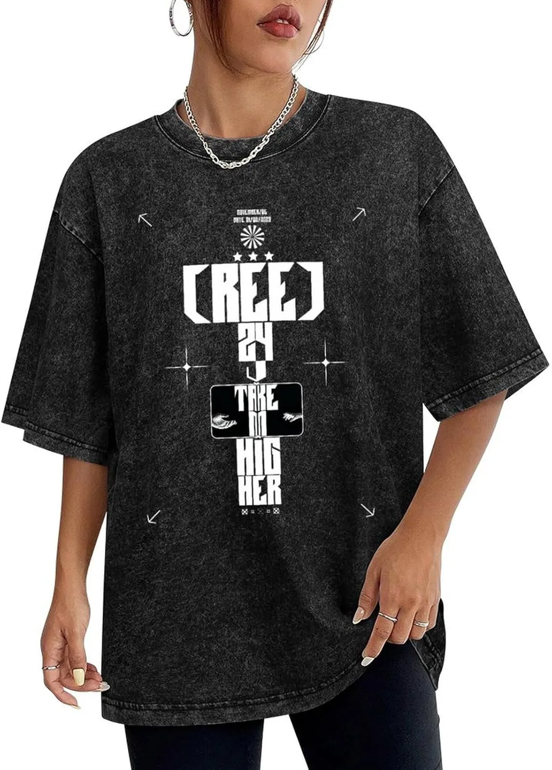 Breathable Retro Oversized Cotton T-Shirts Trendy Distressed Crew Neck Tops
