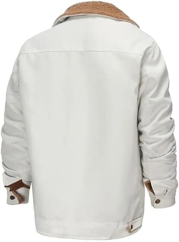 Bullhorn Mens Fleece Jacket, Western Cowboy Jacket Retro Western Jacket, Fleece-Lined Cotton Casual Jacket