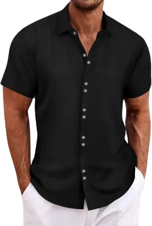 Button Down Mens Shirts Short Sleeve Collared Casual Dressy Tee Shirt Summer Beach Blouse Vacation Wedding T-Shirts