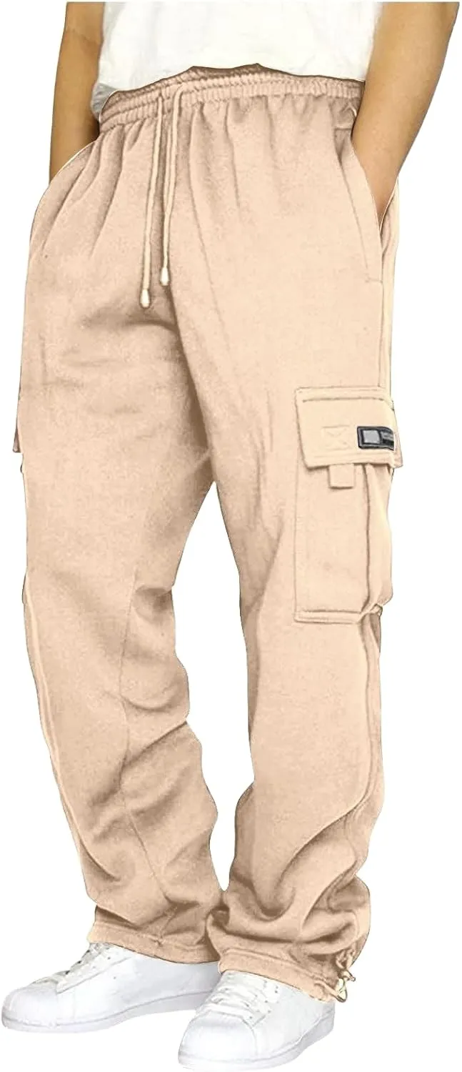 Canbebig Men Cargo Pants Hiking Relaxed Fit Drawstring Elastic Waist Joggers Sweatpants Athletic Workout Trousers Pockets