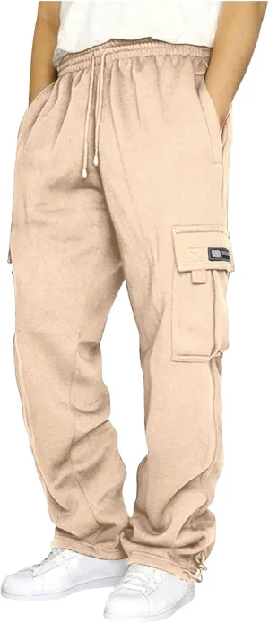 Canbebig Men Cargo Pants Hiking Relaxed Fit Drawstring Elastic Waist Joggers Sweatpants Athletic Workout Trousers Pockets