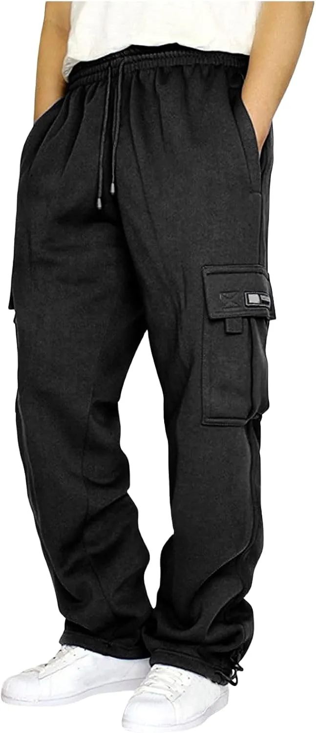 Canbebig Men Cargo Pants Hiking Relaxed Fit Drawstring Elastic Waist Joggers Sweatpants Athletic Workout Trousers Pockets