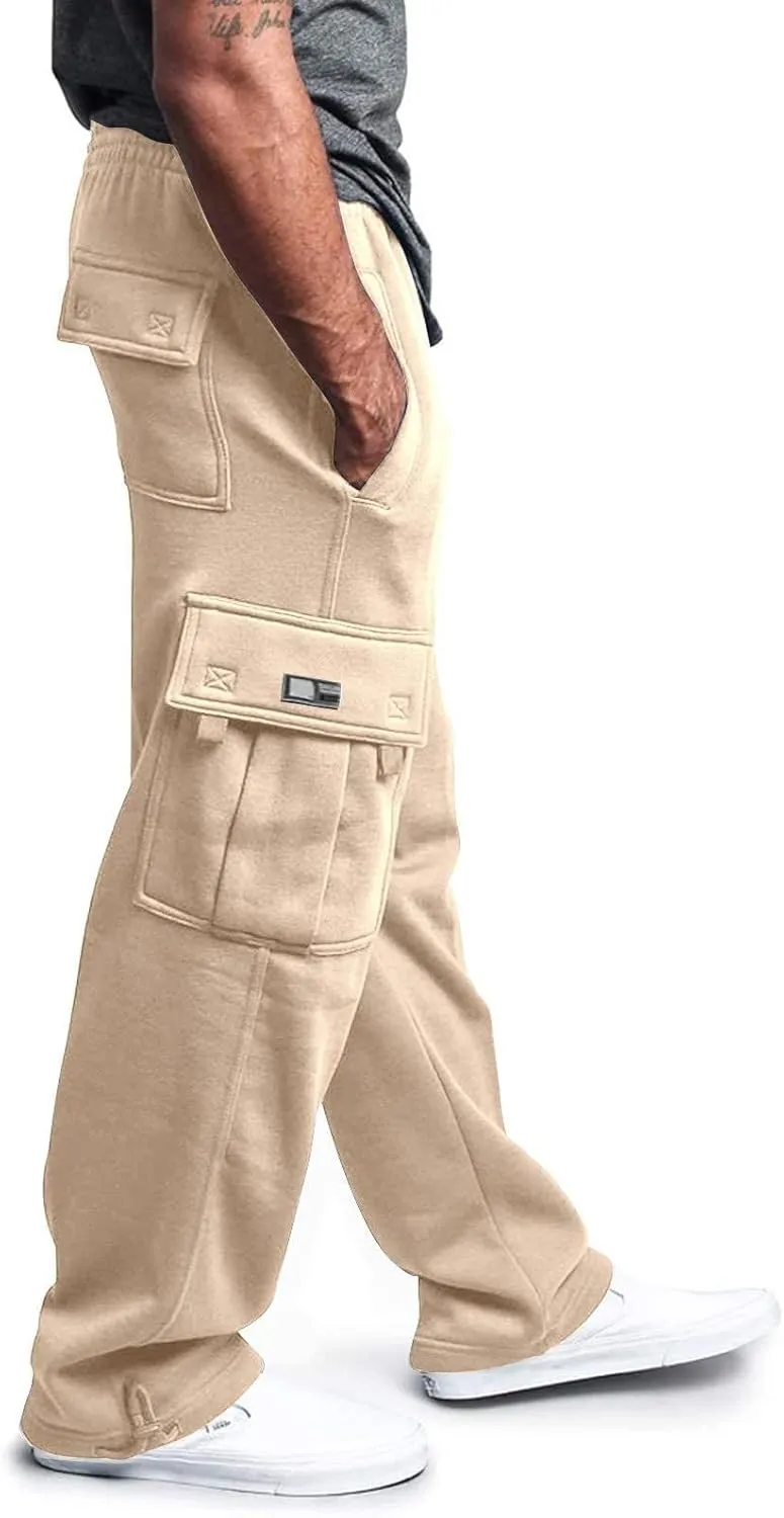 Canbebig Men Cargo Pants Hiking Relaxed Fit Drawstring Elastic Waist Joggers Sweatpants Athletic Workout Trousers Pockets