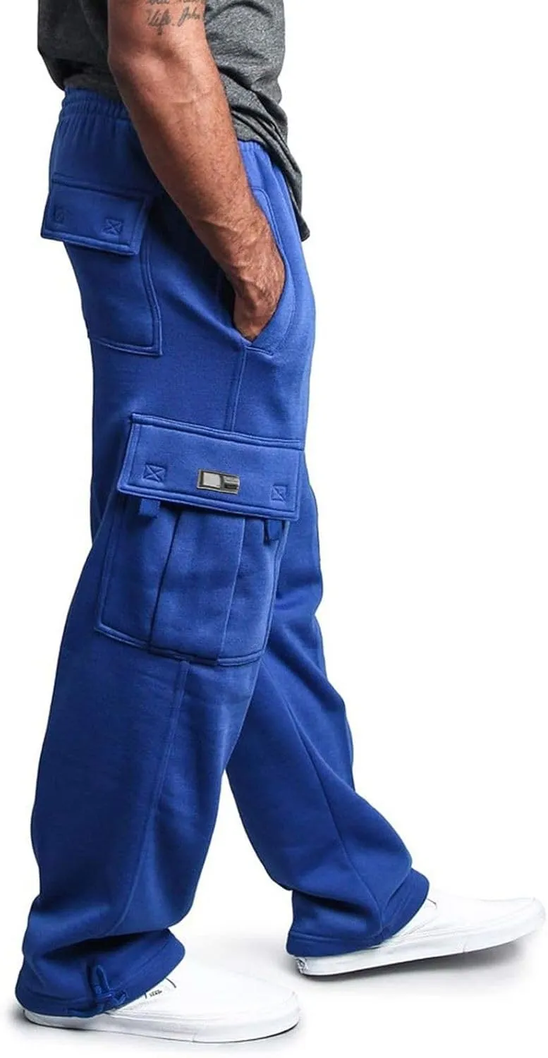 Canbebig Men Cargo Pants Hiking Relaxed Fit Drawstring Elastic Waist Joggers Sweatpants Athletic Workout Trousers Pockets