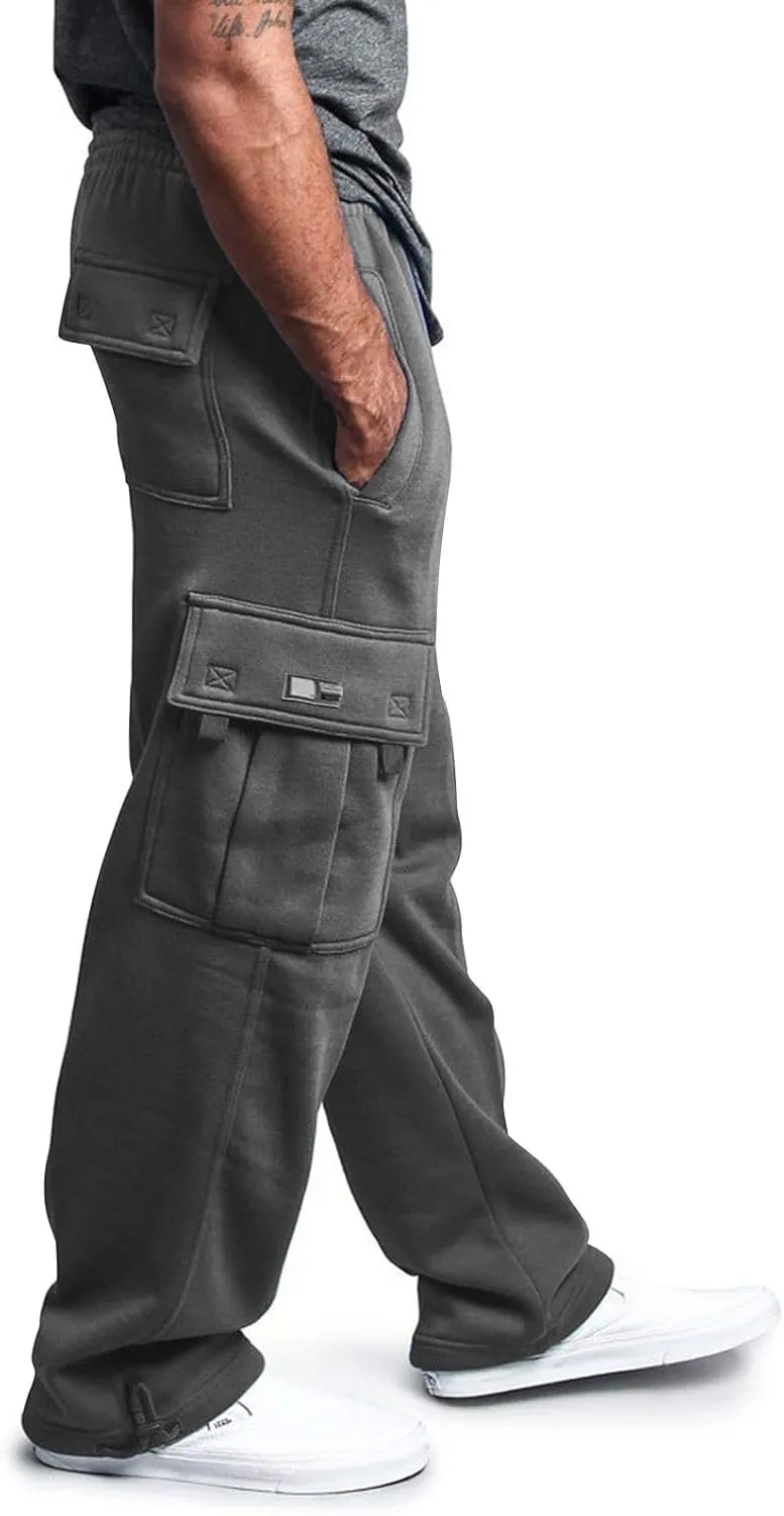 Canbebig Men Cargo Pants Hiking Relaxed Fit Drawstring Elastic Waist Joggers Sweatpants Athletic Workout Trousers Pockets