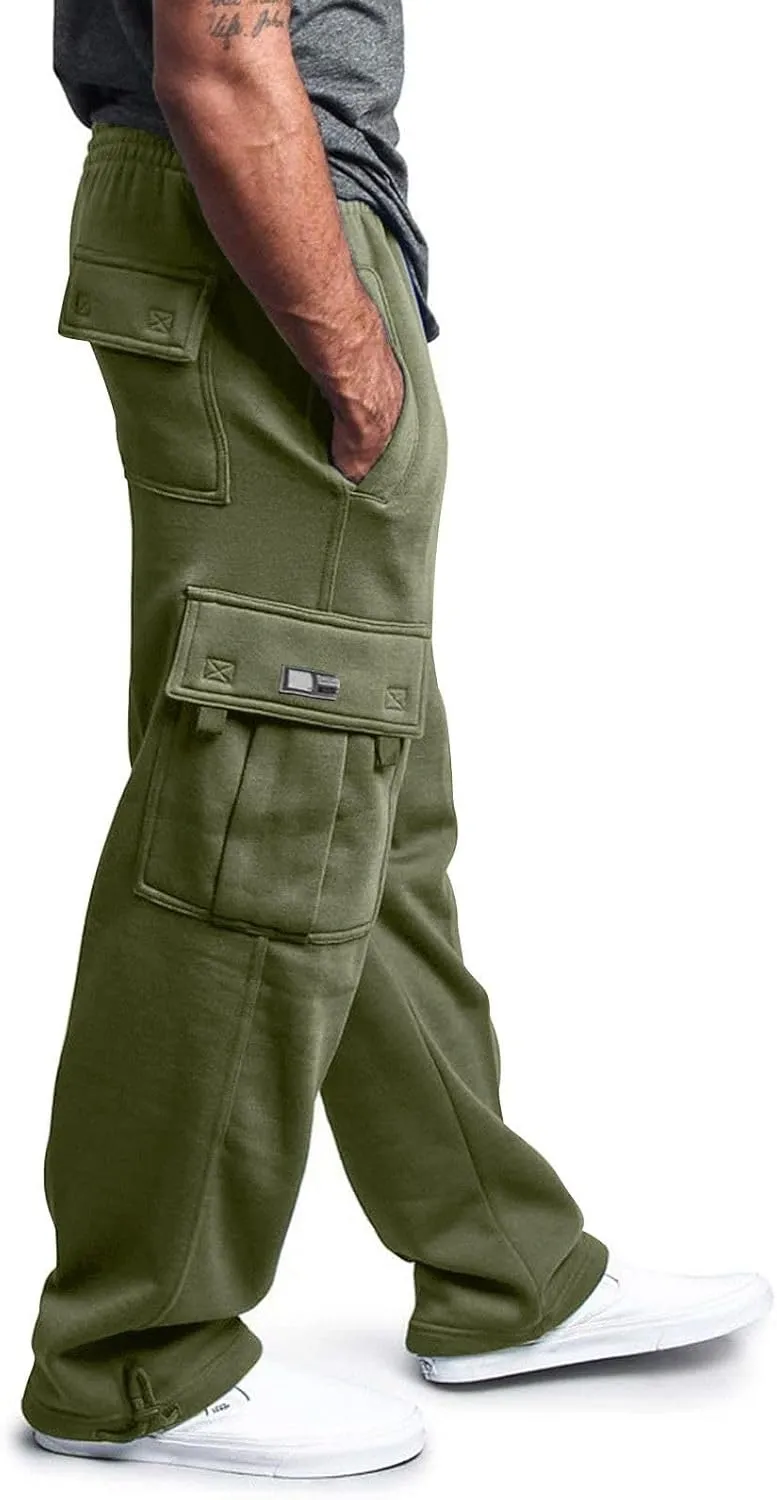 Canbebig Men Cargo Pants Hiking Relaxed Fit Drawstring Elastic Waist Joggers Sweatpants Athletic Workout Trousers Pockets
