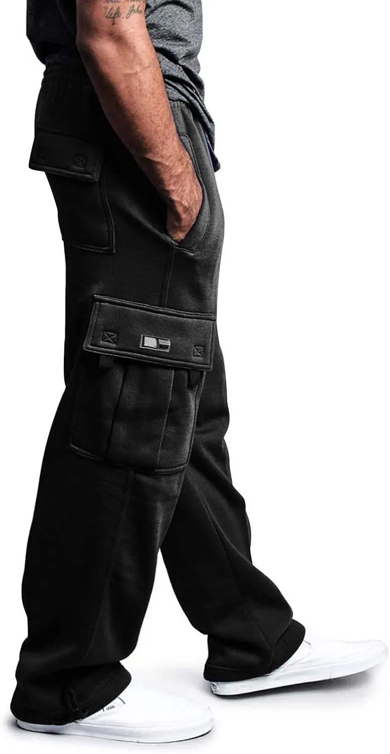 Canbebig Men Cargo Pants Hiking Relaxed Fit Drawstring Elastic Waist Joggers Sweatpants Athletic Workout Trousers Pockets
