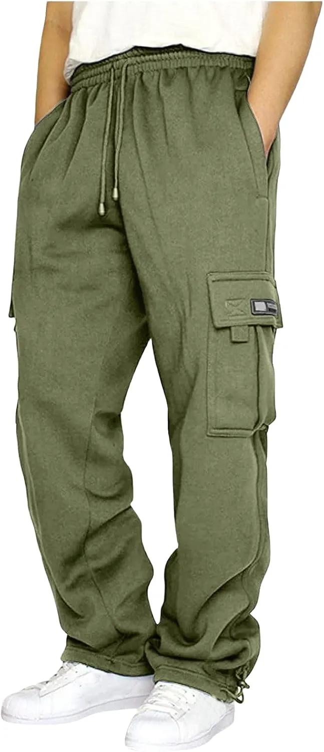 Canbebig Men Cargo Pants Hiking Relaxed Fit Drawstring Elastic Waist Joggers Sweatpants Athletic Workout Trousers Pockets