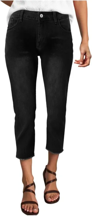 Capri Jeans for Women Stretch High Waisted Distressed Denim Capris Light Wash Ripped Skinny Cropped Jeans Streetwear