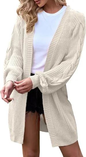 Cardigan Sweater for Women Cable Knit Sweater Coat Chunky Cardigan Sweater Solid Open Front Maxi Long Knitted Sweaters