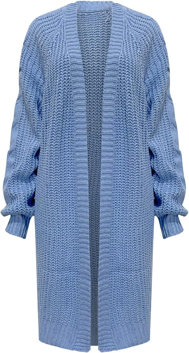 Cardigan Sweater for Women Cable Knit Sweater Coat Chunky Cardigan Sweater Solid Open Front Maxi Long Knitted Sweaters