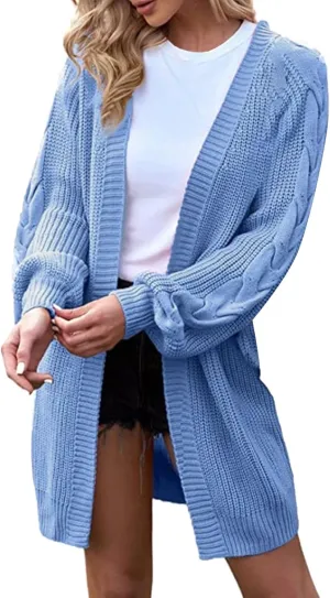 Cardigan Sweater for Women Cable Knit Sweater Coat Chunky Cardigan Sweater Solid Open Front Maxi Long Knitted Sweaters