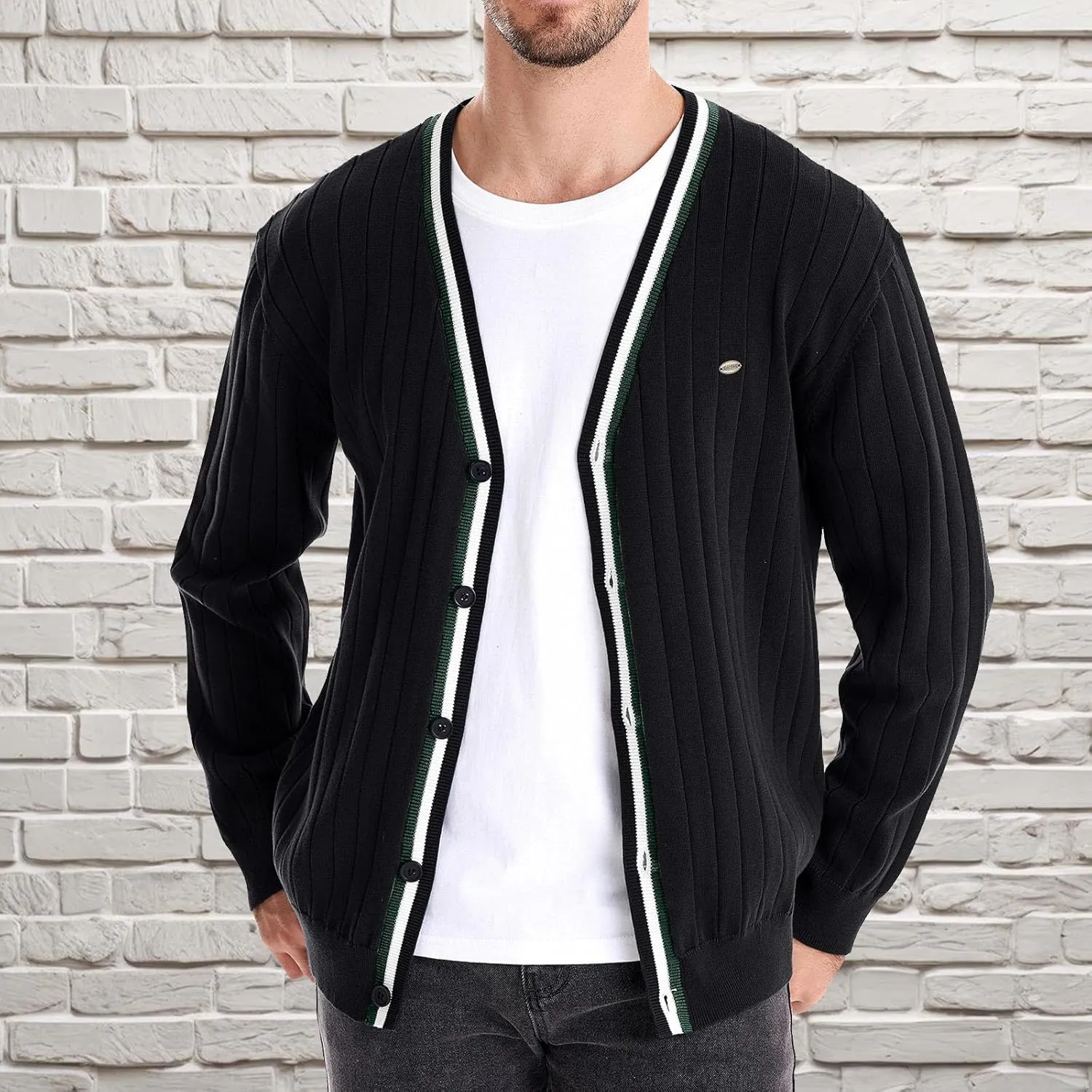 Cardigan Sweaters for Men Casual Long Sleeve Open Fornt V Neck Button Down Knit Sweaters Jacket with Pockets