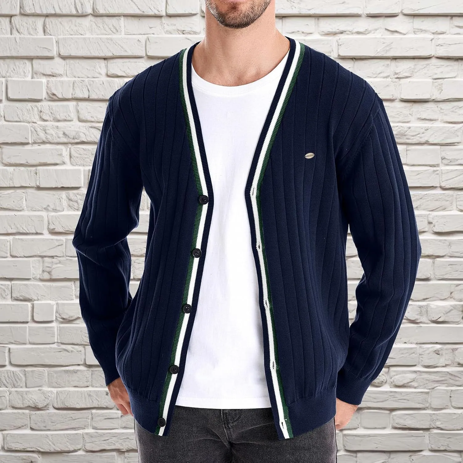 Cardigan Sweaters for Men Casual Long Sleeve Open Fornt V Neck Button Down Knit Sweaters Jacket with Pockets