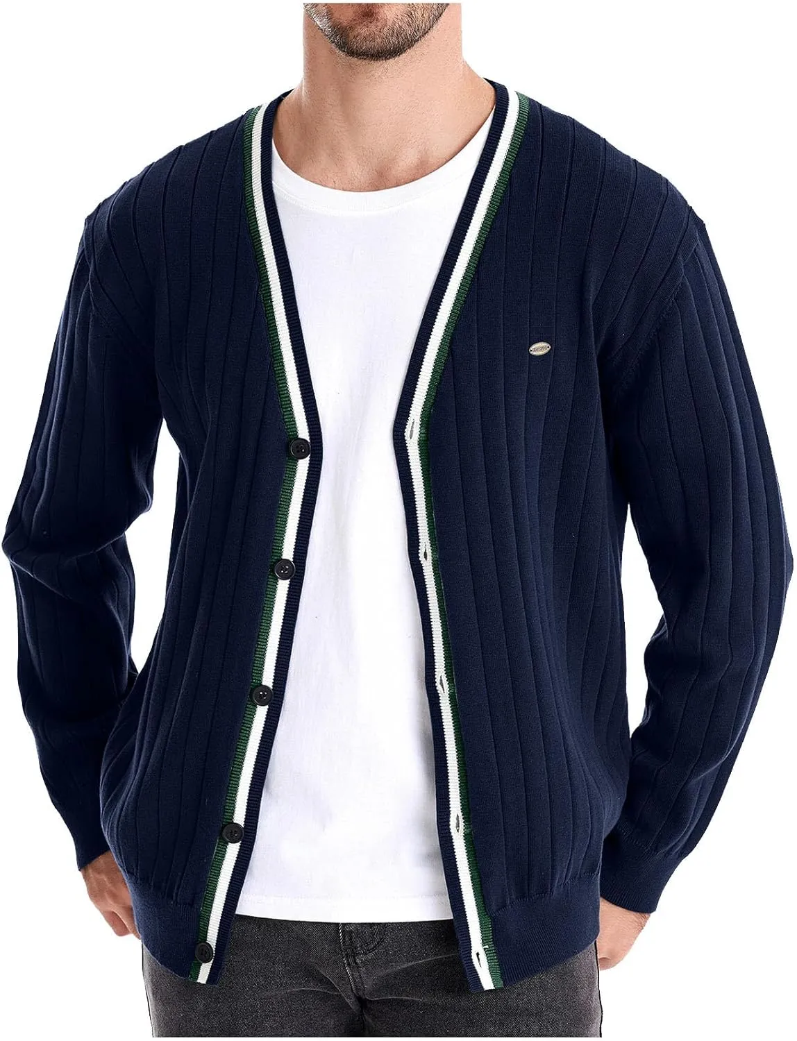 Cardigan Sweaters for Men Casual Long Sleeve Open Fornt V Neck Button Down Knit Sweaters Jacket with Pockets