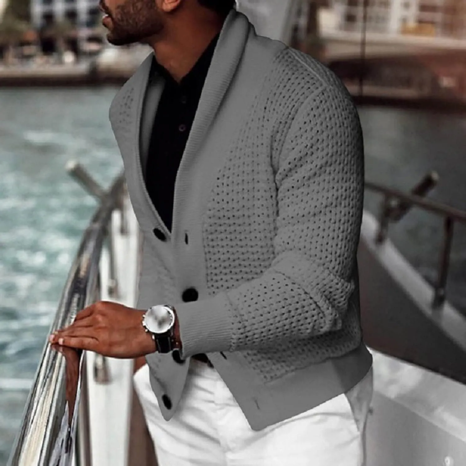 Cardigan Sweaters for Men Eyelet Sweater Lightweight Knit Sweaters Big and Tall Cardigan Casual Button Down Sweaters