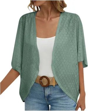 Cardigan Sweaters for Women Lightweight Crochet Cardigan 3/4 Sleeve Open Front Oversized Cardigans Sweaters