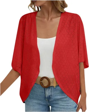 Cardigan Sweaters for Women Lightweight Crochet Cardigan 3/4 Sleeve Open Front Oversized Cardigans Sweaters