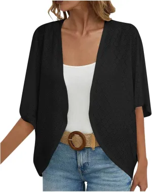 Cardigan Sweaters for Women Lightweight Crochet Cardigan 3/4 Sleeve Open Front Oversized Cardigans Sweaters