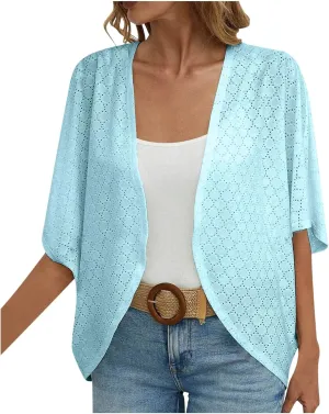 Cardigan Sweaters for Women Lightweight Crochet Cardigan 3/4 Sleeve Open Front Oversized Cardigans Sweaters