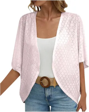 Cardigan Sweaters for Women Lightweight Crochet Cardigan 3/4 Sleeve Open Front Oversized Cardigans Sweaters