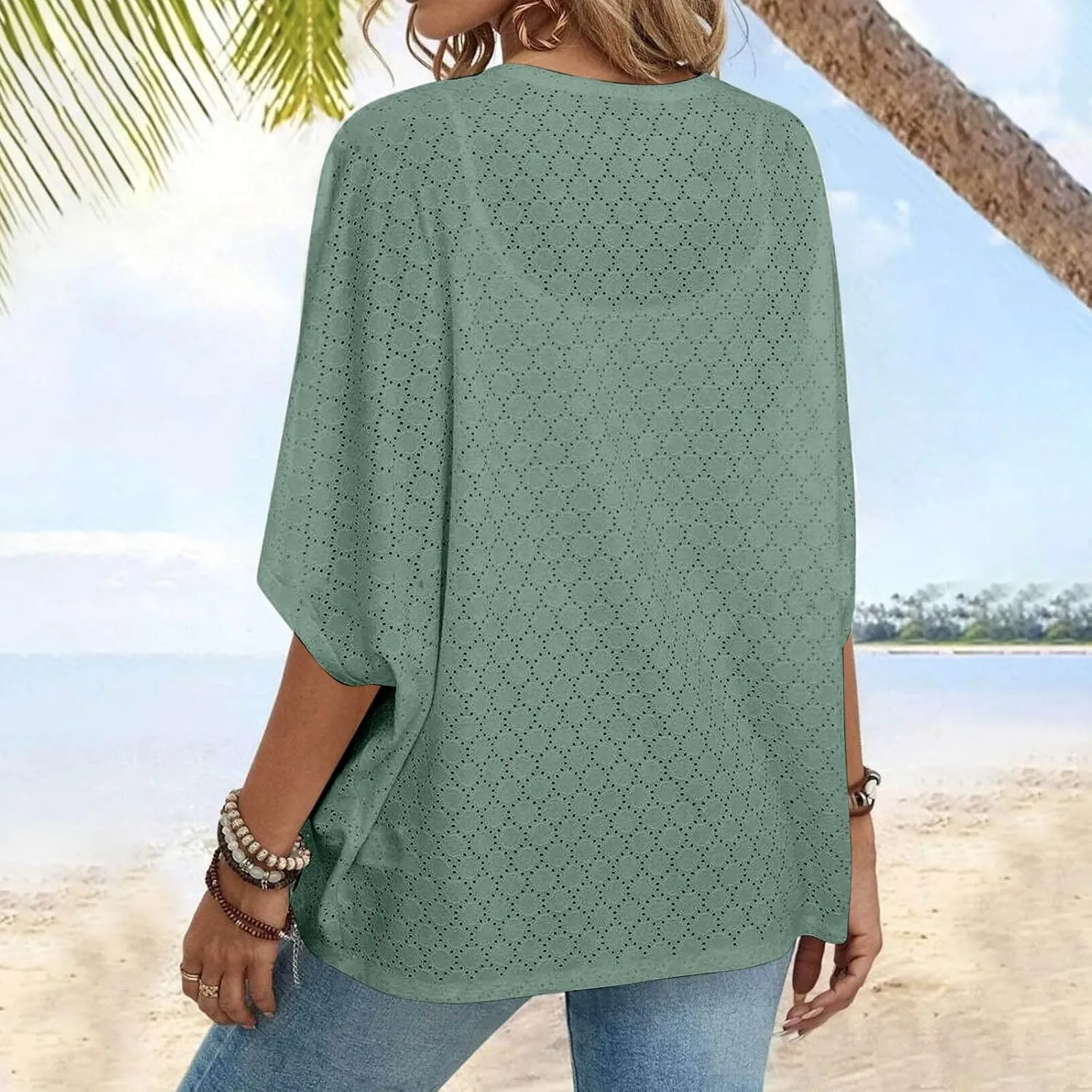 Cardigan Sweaters for Women Lightweight Crochet Cardigan 3/4 Sleeve Open Front Oversized Cardigans Sweaters