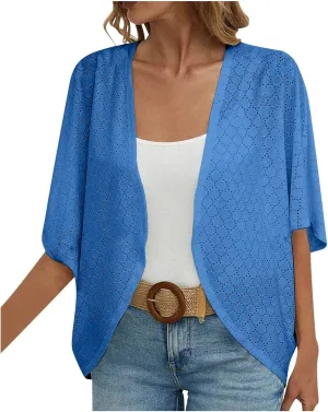 Cardigan Sweaters for Women Lightweight Crochet Cardigan 3/4 Sleeve Open Front Oversized Cardigans Sweaters