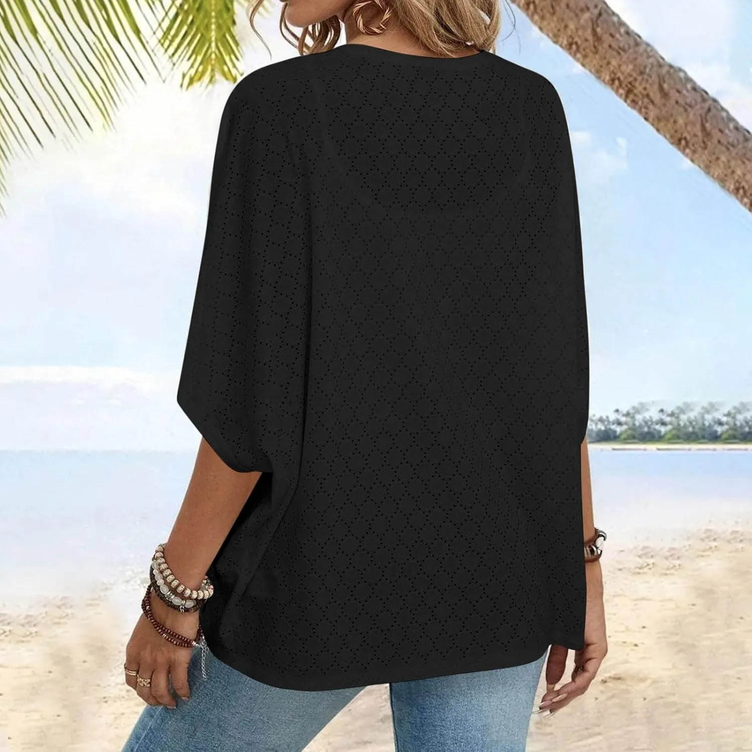 Cardigan Sweaters for Women Lightweight Crochet Cardigan 3/4 Sleeve Open Front Oversized Cardigans Sweaters