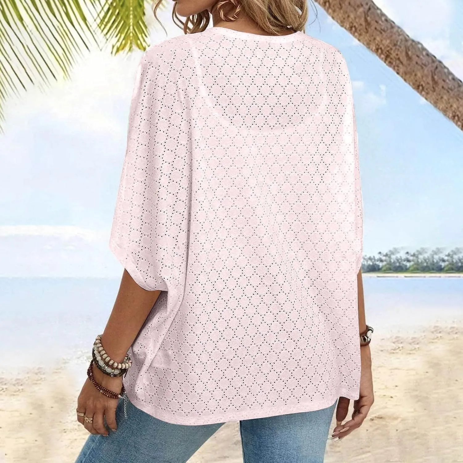 Cardigan Sweaters for Women Lightweight Crochet Cardigan 3/4 Sleeve Open Front Oversized Cardigans Sweaters