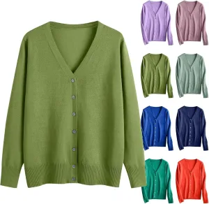 Cardigan Sweaters for Women Lightweight Long Sleeve Soft Solid Office Button up Sweaters Casual V Neck Sweaters