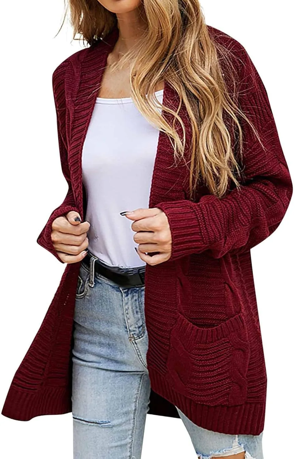 Cardigan Sweaters for Women Lightweight Long Sleeve Sweater with Pockets Solid Chunky Jackets Fall Winter