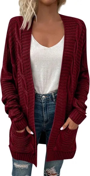 Cardigan Sweaters for Women Lightweight Long Sleeve Sweater with Pockets Solid Chunky Jackets Fall Winter