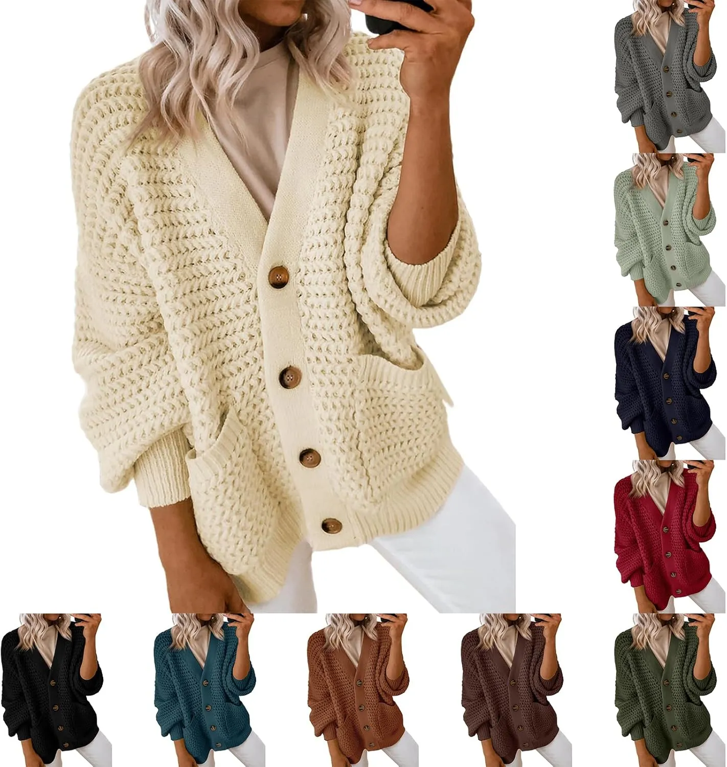 Cardigans for Women Trendy Chunky Knit Sweaters Button Down Long Sleeve Jackets Casual Winter Outwear Jumpers