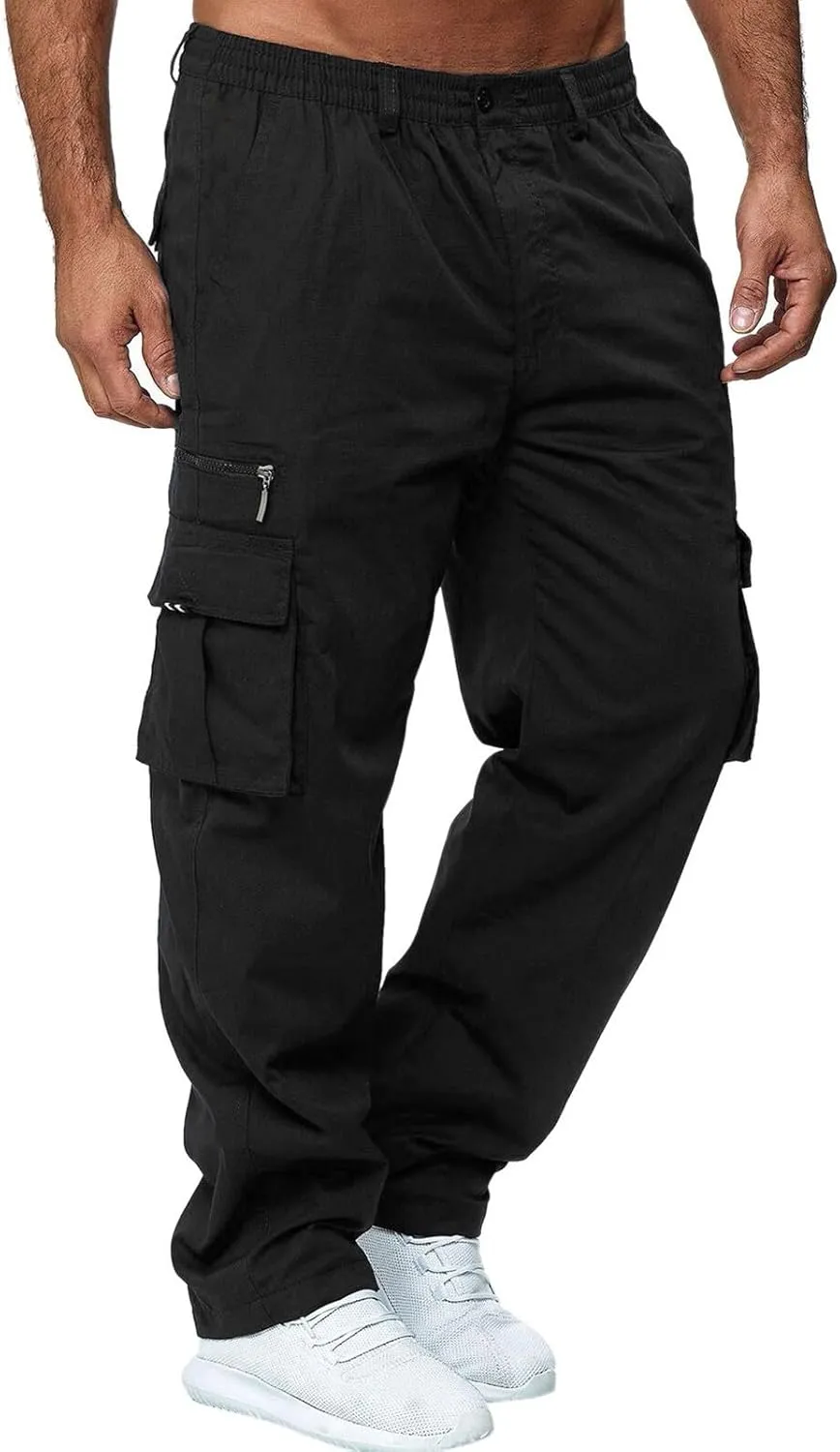 Cargo Jogger Pants for Mens Sweatpants Zipper Pocket Baggy Sweatpants Plus Size Black Military Pants Twill Pants