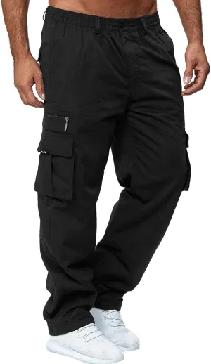 Cargo Jogger Pants for Mens Sweatpants Zipper Pocket Baggy Sweatpants Plus Size Black Military Pants Twill Pants