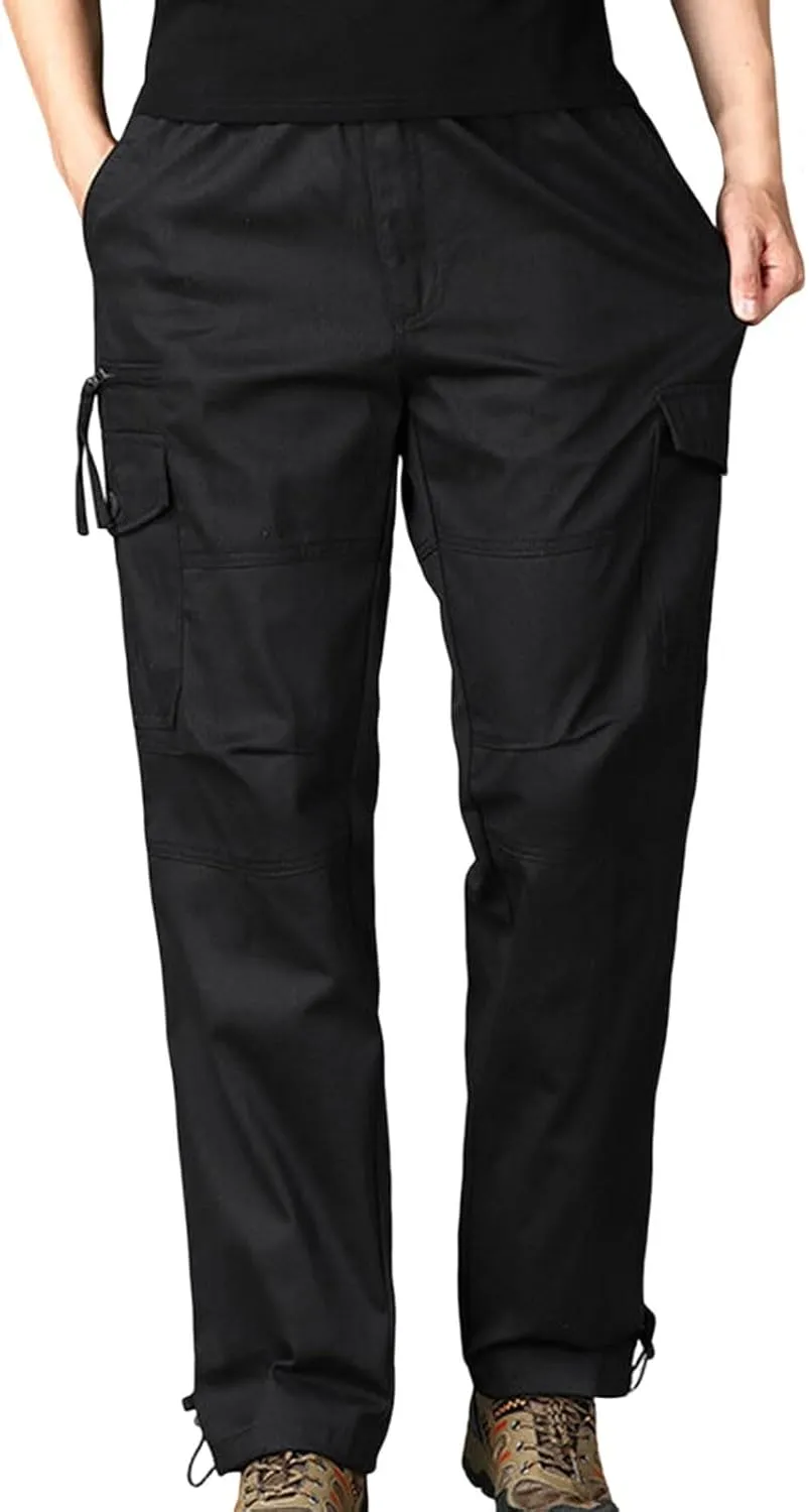 Cargo Pants for Men Baggy Multi Pockets Relaxed Fit Outdoor Hiking Pants Cotton Lightweight Drawstring Sweatpants