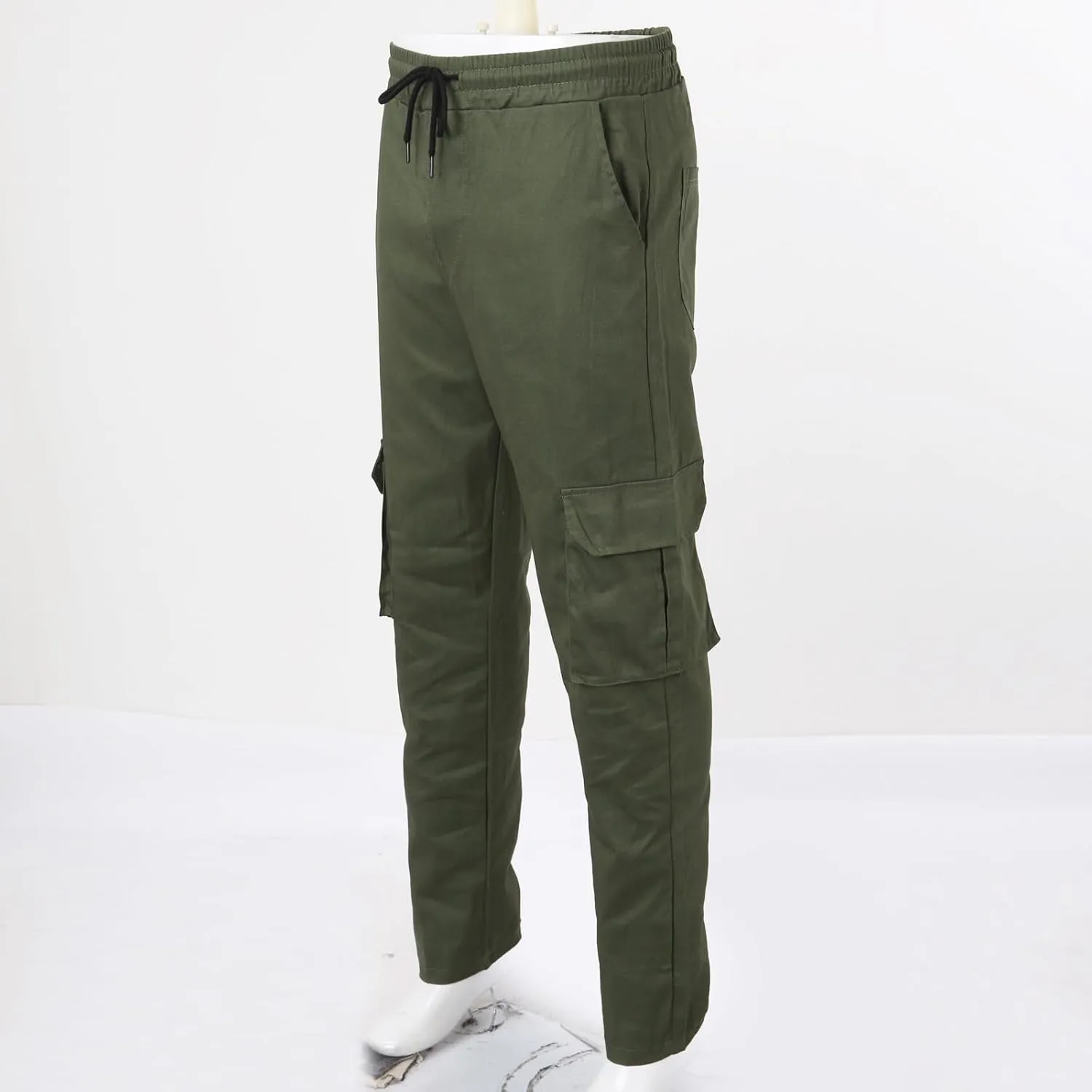 Cargo Pants for Men Baggy Workout Cargo Pants Lightweight Long Sweatpant Men's Drawstring Waist Flap Pocket Workout