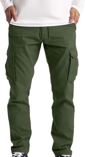 Cargo Pants for Men Baggy Workout Cargo Pants Lightweight Long Sweatpant Men's Drawstring Waist Flap Pocket Workout