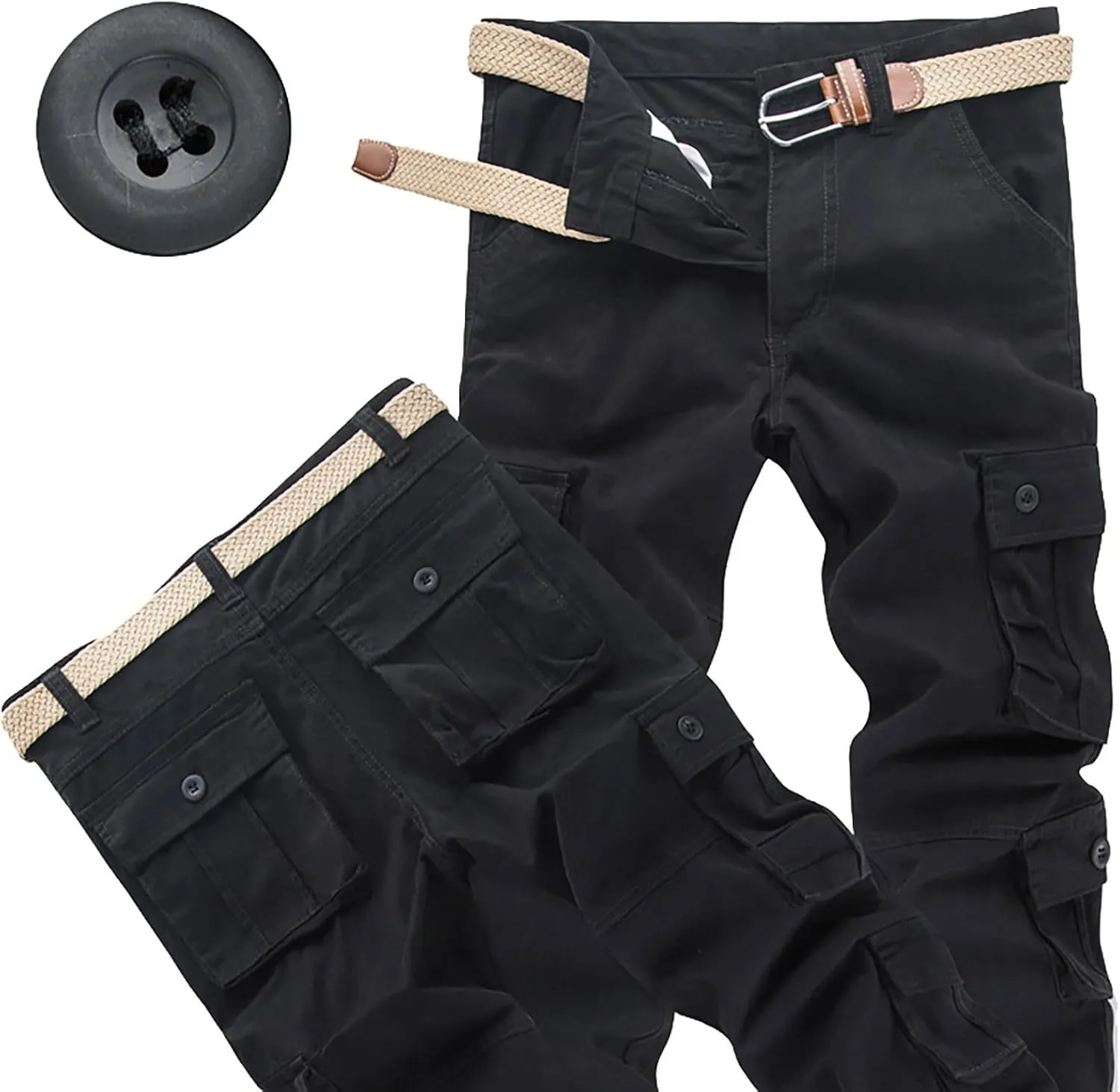 Cargo Pants for Men Casual Hiking Pants Fleece Joggers Athletic Pants Lightweight Loose Straight Sweatpants for Men