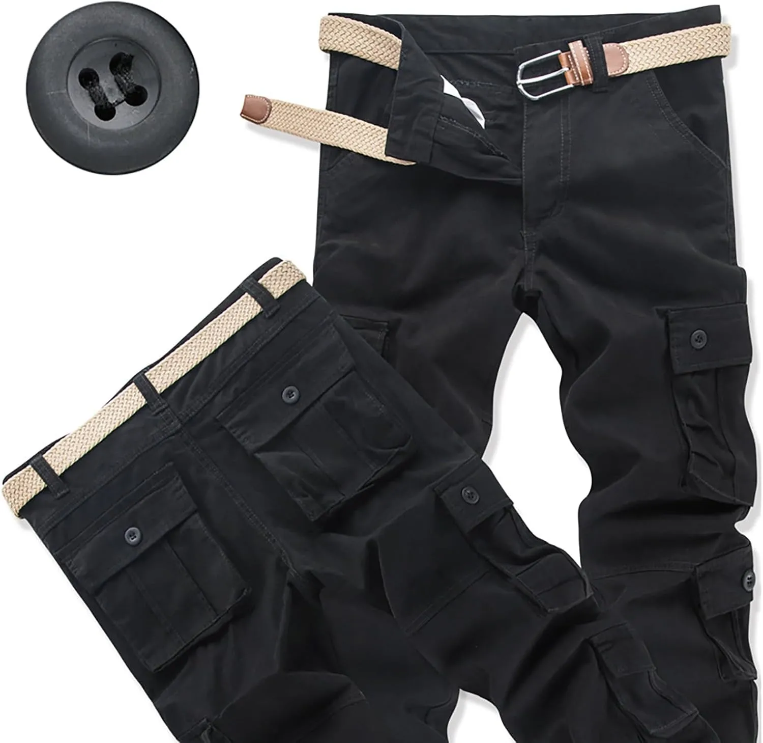 Cargo Pants for Men Casual Hiking Pants Fleece Joggers Athletic Pants Lightweight Loose Straight Sweatpants for Men
