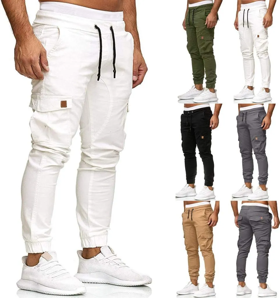 Cargo Pants for Men Relaxed Fit Cargo Sweatpants Stretch Elastic Waist Athletic Workout Jogger Pants Drawstring Sport