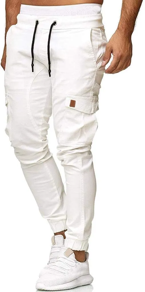 Cargo Pants for Men Relaxed Fit Cargo Sweatpants Stretch Elastic Waist Athletic Workout Jogger Pants Drawstring Sport