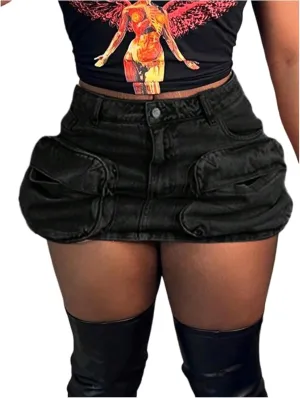 Cargo Skirts for Women Denim Casual Western Cute Wrap Y2K Skirt Mid Rise Cowgirl Mini Jean Skirt with Flap Pockets