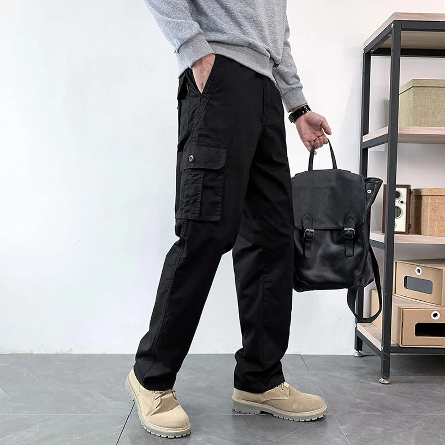 Cargo Sweatpants for Men Jogging Running Men's Fleece Jogger Pant Men's Lightweight Sweatpants Loose Fit Open Bottom