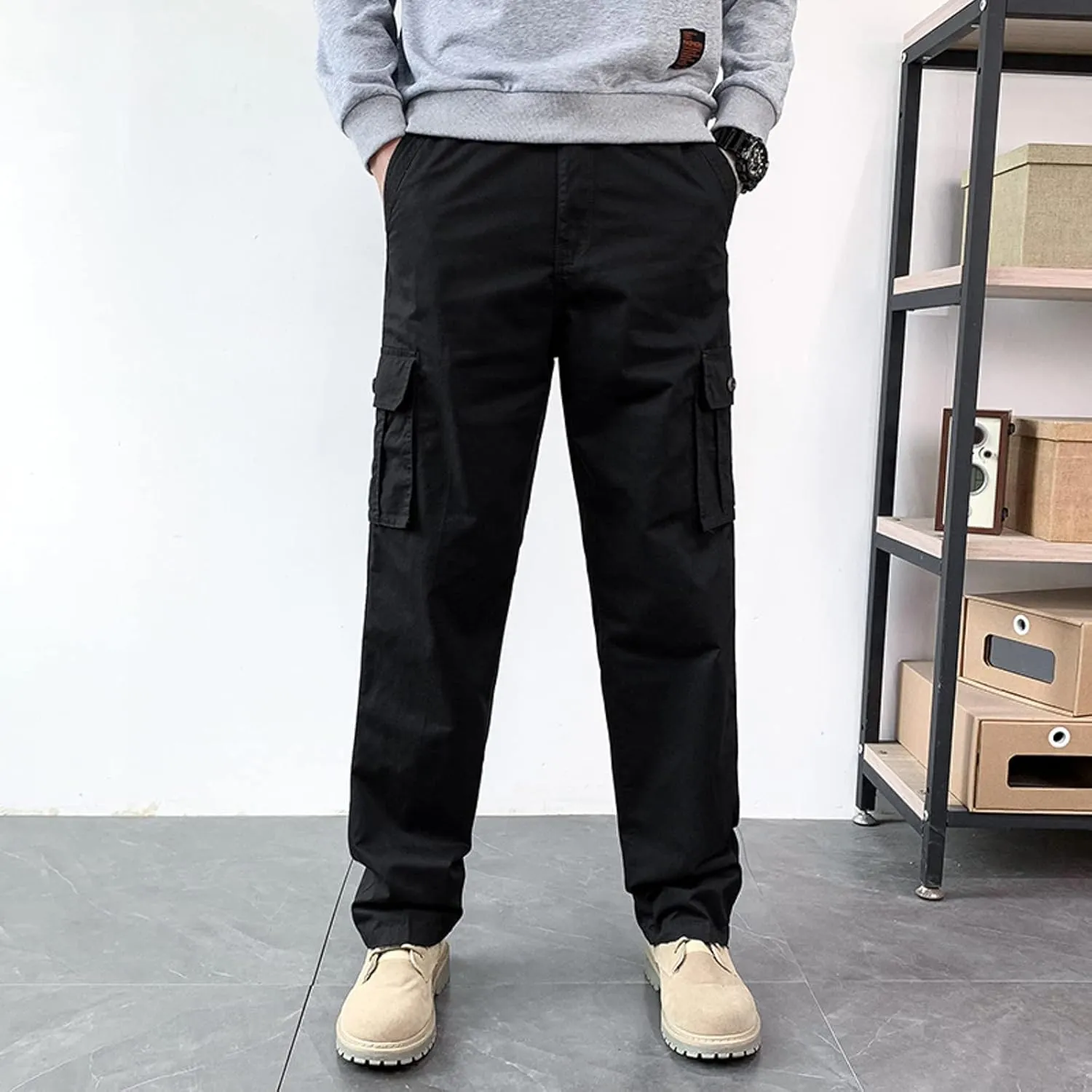 Cargo Sweatpants for Men Jogging Running Men's Fleece Jogger Pant Men's Lightweight Sweatpants Loose Fit Open Bottom
