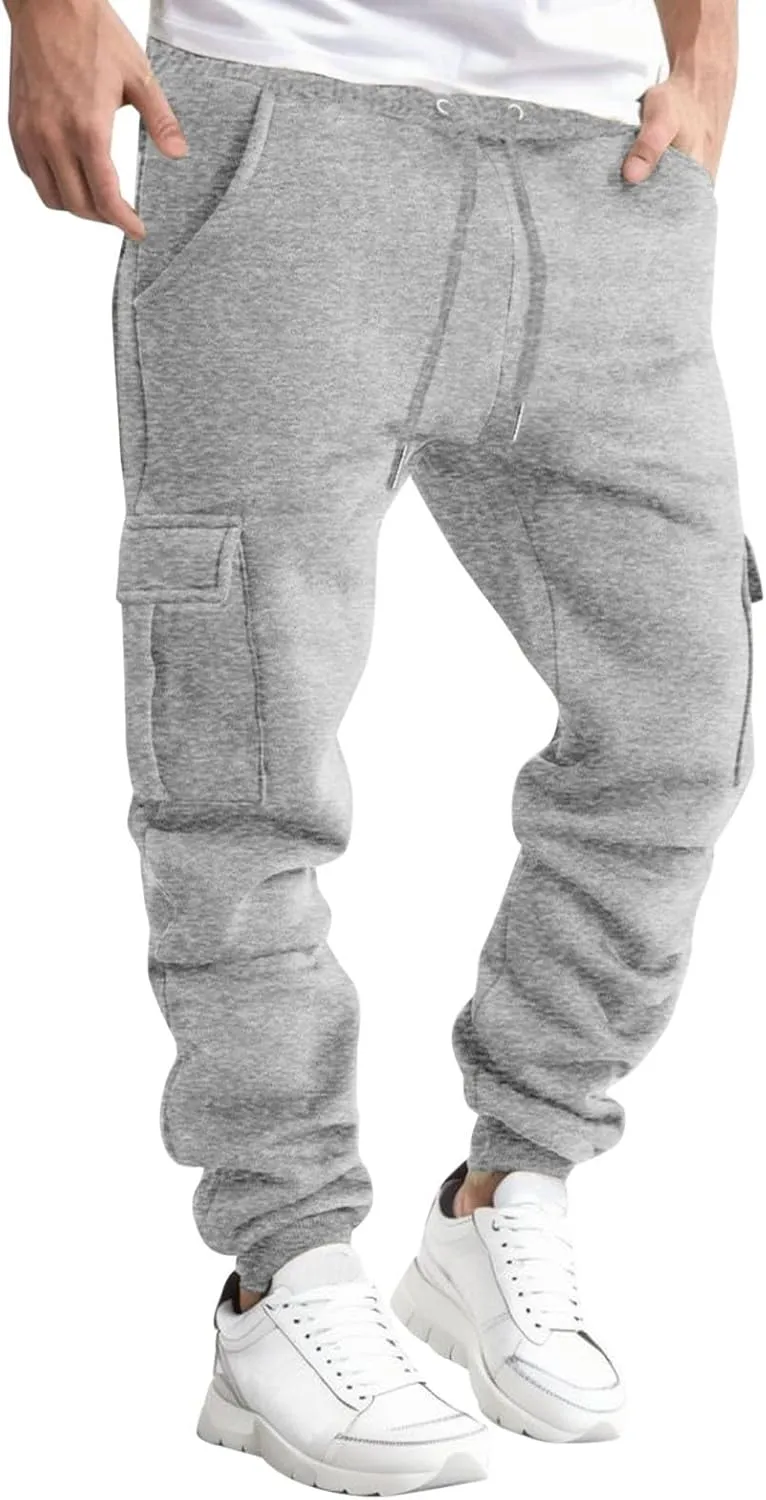 Cargo Sweatpants for Men Lightweight Drawstring Waist Joggers Multi Pocket Relaxed Fit Cinch Bottom Sweatpants