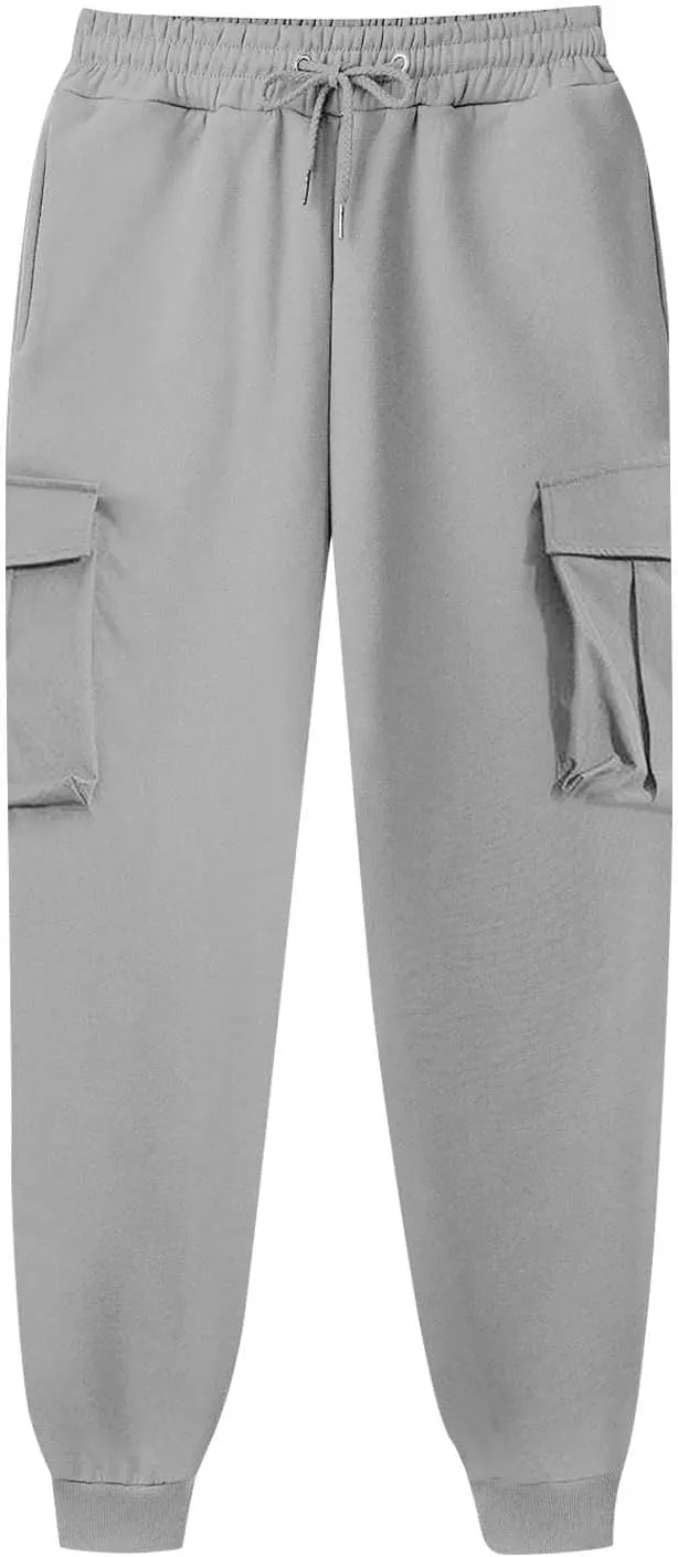Cargo Sweatpants for Men Lightweight Drawstring Waist Joggers Multi Pocket Relaxed Fit Cinch Bottom Sweatpants