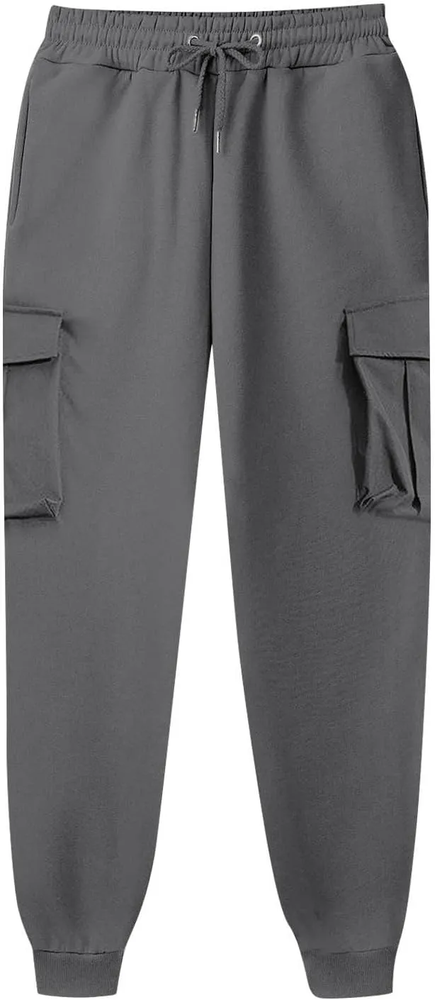 Cargo Sweatpants for Men Lightweight Drawstring Waist Joggers Multi Pocket Relaxed Fit Cinch Bottom Sweatpants