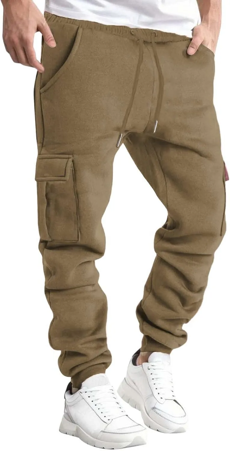 Cargo Sweatpants for Men Lightweight Drawstring Waist Joggers Multi Pocket Relaxed Fit Cinch Bottom Sweatpants