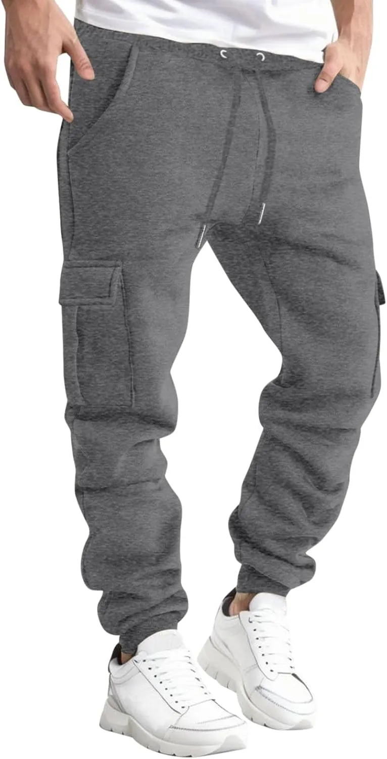 Cargo Sweatpants for Men Lightweight Drawstring Waist Joggers Multi Pocket Relaxed Fit Cinch Bottom Sweatpants